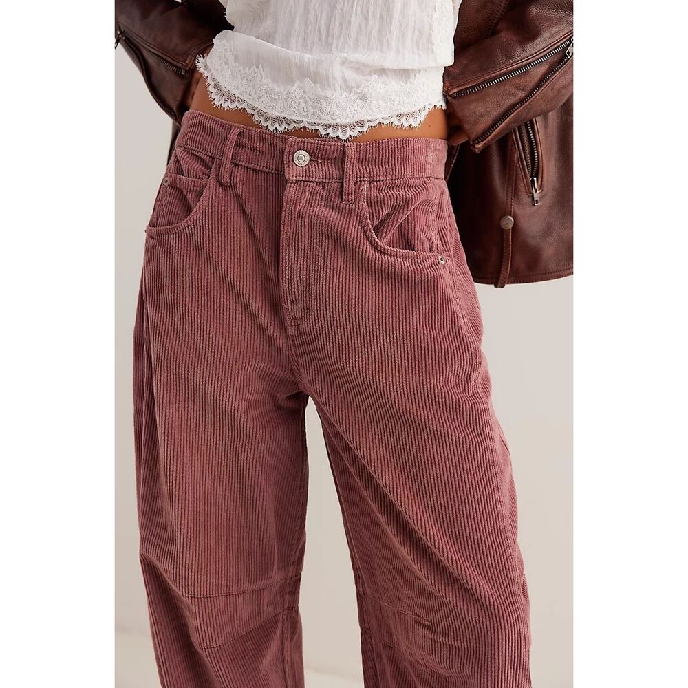 Free People Corduroy Wide Leg Jeans in Dusky Rose